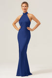 Cabernet Halter Mermaid Backless Bridesmaid Dress