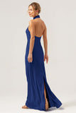 Cabernet Halter Mermaid Backless Bridesmaid Dress