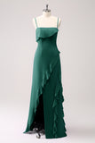 Tahiti Spaghetti Straps Ruffled Sheath Bridesmaid Dress with Slit