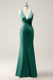 Peacock Mermaid Satin Bridesmaid Dress with Bow