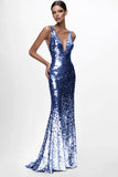 Sparkly Silver V-Neck Mermaid Sequined Formal Dress