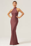 Cabernet Halter Mermaid Backless Bridesmaid Dress