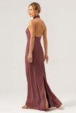 Cabernet Halter Mermaid Backless Bridesmaid Dress