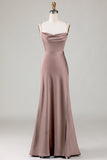 Twilight Mermaid Satin Long Bridesmaid Dress with Slit