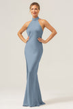 Cabernet Halter Mermaid Backless Bridesmaid Dress