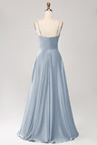 Dusty Blue A Line Cowl Neck Prom Dress with Sequins