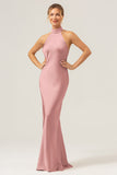 Cabernet Halter Mermaid Backless Bridesmaid Dress