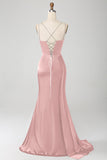Dusty Rose Mermaid Spaghetti Straps Long Prom Dress With Slit