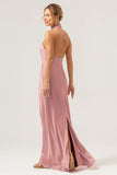 Cabernet Halter Mermaid Backless Bridesmaid Dress