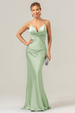 Peacock Mermaid Twist Front Satin Mermaid Bridesmaid Dress