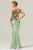 Peacock Mermaid Twist Front Satin Mermaid Bridesmaid Dress