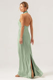 Elegant Dusty Sage Halter Sleeveless Mermaid Bridesmaid Dress