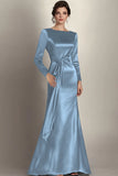 Elegant Satin Mermaid Black Mother of the Bride Dress with Sash