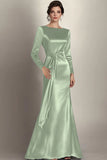 Elegant Satin Mermaid Black Mother of the Bride Dress with Sash