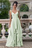 Matcha Corset A-Line Chiffon Bridesmaid Dress with Lace Up