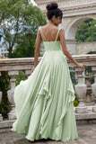 Matcha Corset A-Line Chiffon Bridesmaid Dress with Lace Up