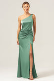 Dusty Sage Elegant One Shoulder Mermaid Pleated Bridesmaid Dress