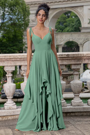 Eucalyptus Corset A-Line Chiffon Bridesmaid Dress with Ruffles