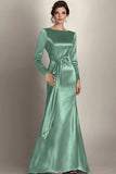 Elegant Satin Mermaid Black Mother of the Bride Dress with Sash