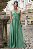 Eucalyptus V Neck Cut Out A Line Chiffon Wedding Guest Dress