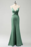 Elegant Champagne Mermaid Spaghetti Straps Twist Front Bridesmaid Dress