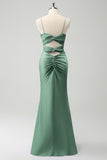 Elegant Champagne Mermaid Spaghetti Straps Twist Front Bridesmaid Dress