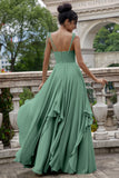 Eucalyptus Corset A-Line Chiffon Bridesmaid Dress with Ruffles