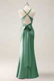 Eucalyptus Front Twist Mermaid Satin Bridesmaid Dress