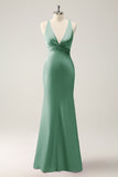 Eucalyptus Front Twist Mermaid Satin Bridesmaid Dress