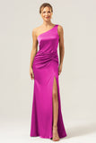 Dusty Sage Elegant One Shoulder Mermaid Pleated Bridesmaid Dress