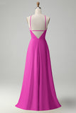 Burgundy A Line Halter Keyhole Long Bridesmaid Dress with Flower