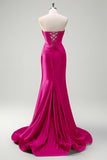 Sage Strapless Mermaid Corset Keyhole Satin Prom Dress with Slit