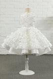 White Applique Sleeveless Flower Girl Dress