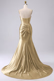 Gold Sparkly Mermaid Corset Prom Dress with Slit