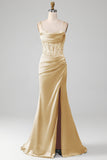 Fuchsia Mermaid Spaghetti Straps Corset Prom Dress with Split Front
