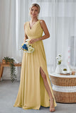 Agave A Line Chiffon Long Bridesmaid Dress With Split