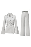 Champagne Flare Sleeves 2 Piece Women's Suits with Belt