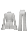 Champagne Flare Sleeves 2 Piece Women's Suits with Belt