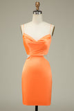 Bodycon Orange Spaghetti Straps Prom Dress