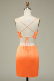 Bodycon Orange Spaghetti Straps Prom Dress