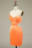 Bodycon Orange Spaghetti Straps Prom Dress