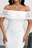 White Mermaid Off the Shoulder Bodycon Cocktail Dress with Ruffles