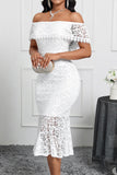 White Mermaid Off the Shoulder Bodycon Cocktail Dress with Ruffles