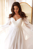 White A-Line Off the Shoulder Ruched Prom Dress