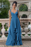 Eucalyptus Corset A-Line Chiffon Bridesmaid Dress with Ruffles