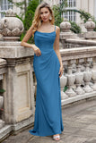 Eucalyptus Spaghetti Straps Satin Lace Up Bridesmaid Dress with Slit