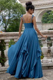 Eucalyptus Corset A-Line Chiffon Bridesmaid Dress with Ruffles