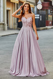 Sparkly Blush A Line Spaghetti Straps Long Corset Prom Dress With Beading