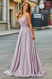 Sparkly Blush A Line Spaghetti Straps Long Corset Prom Dress With Beading