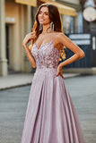 Sparkly Blush A Line Spaghetti Straps Long Corset Prom Dress With Beading